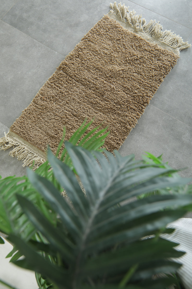 Small Moroccan wool rug – Handmade light brown carpet - 2 ft x 3.4 ft
