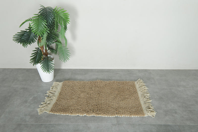 Small Moroccan wool rug – Handmade light brown carpet - 2 ft x 3.4 ft