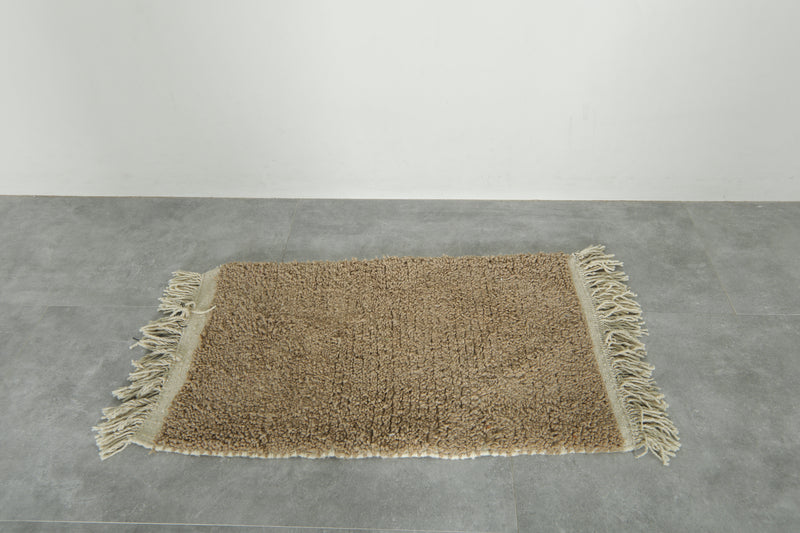 Small Moroccan wool rug – Handmade light brown carpet - 2 ft x 3.4 ft