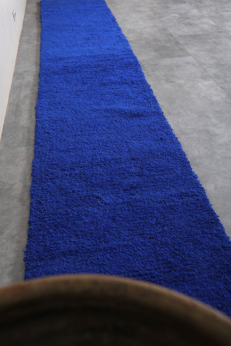 Long Moroccan Runner Rug - 2.9 X 16.7 Feet | Vibrant Blue Design