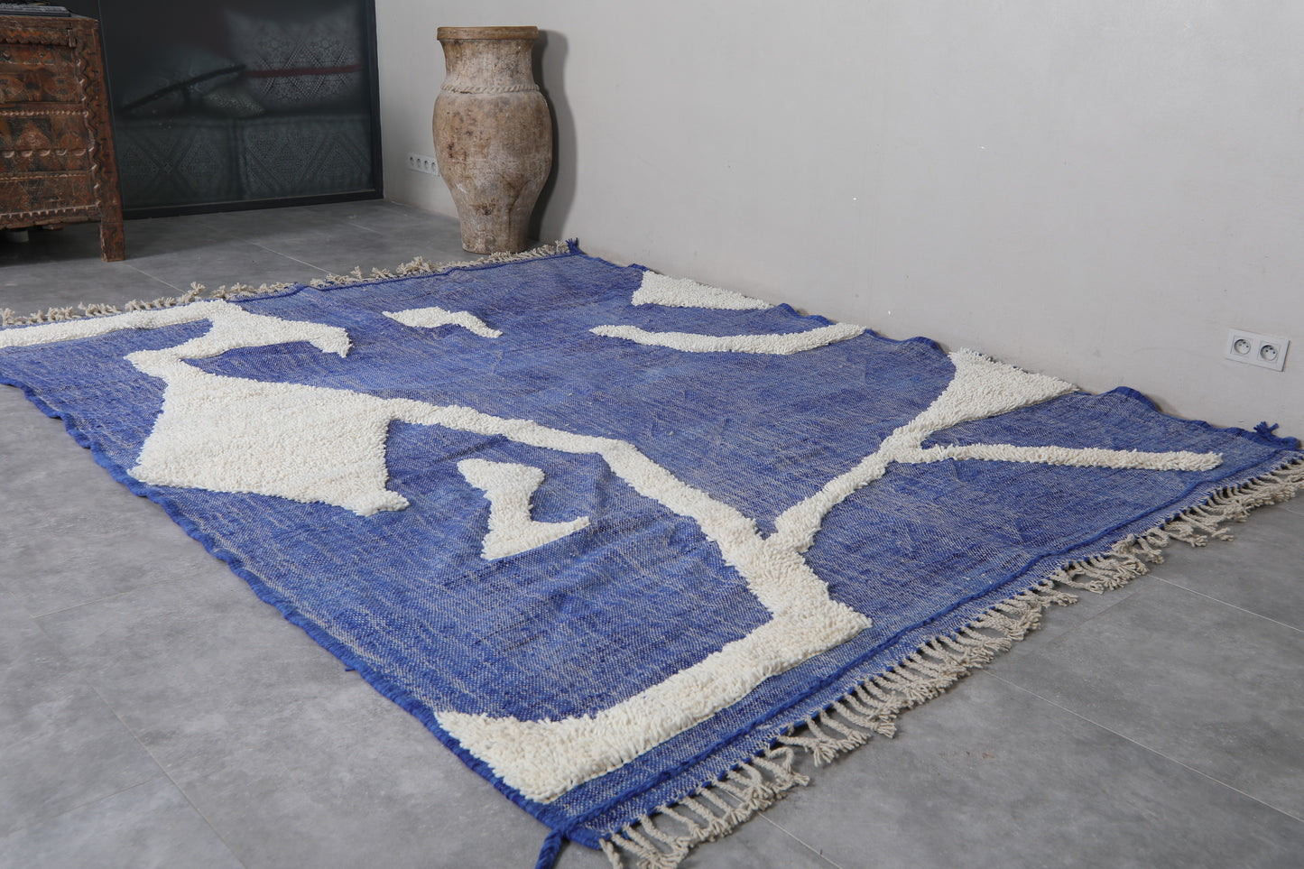 Blue and White Flat Woven Rug - Kilim rug - Custom rug