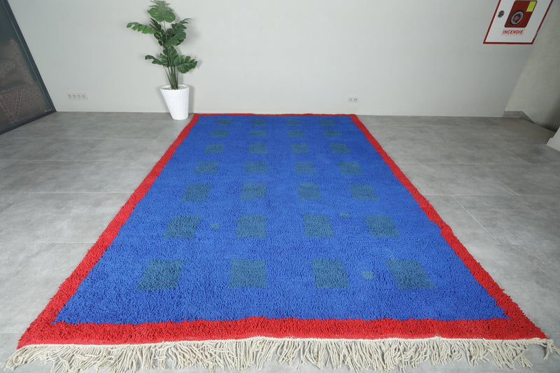 Blue & red handmade beni ourain rug - Custom size - custom moroccan rugs