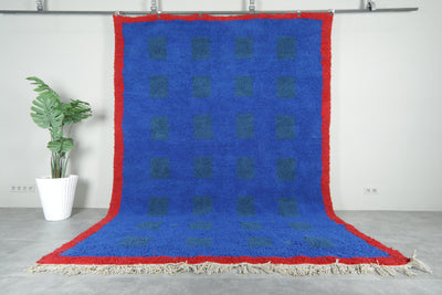 Blue & red handmade beni ourain rug - Custom size - custom moroccan rugs