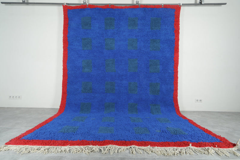 Blue & red handmade beni ourain rug - Custom size - custom moroccan rugs