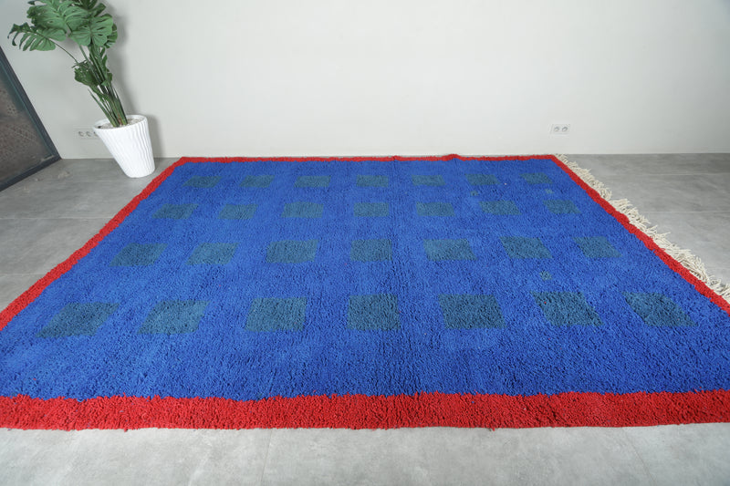Blue & red handmade beni ourain rug - Custom size - custom moroccan rugs