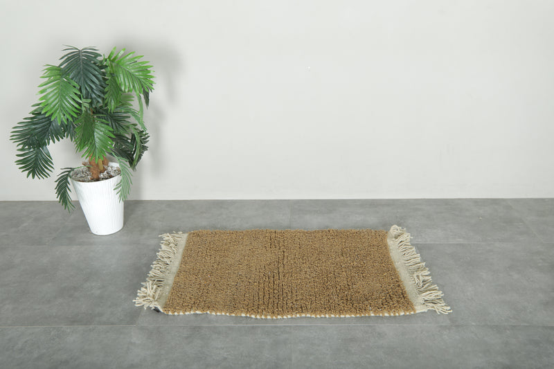 Small handmade Moroccan brown wool rug - 2.1 ft x 3.4 ft