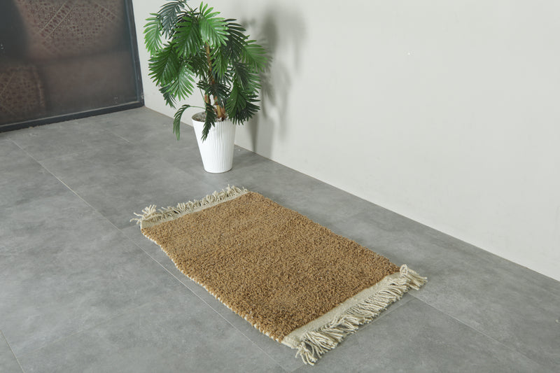 Small handmade Moroccan brown wool rug - 2.1 ft x 3.4 ft
