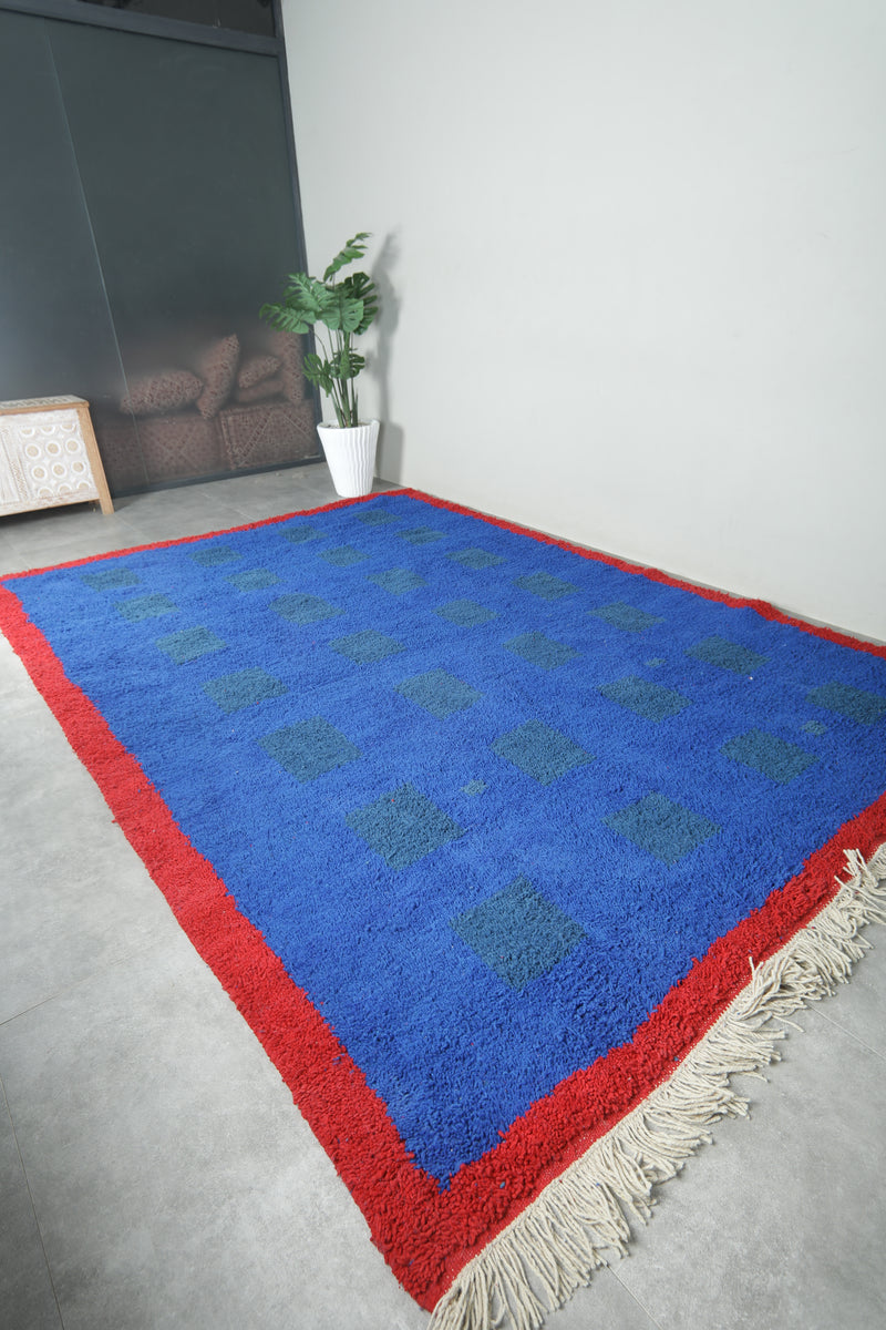 Blue & red handmade beni ourain rug - Custom size - custom moroccan rugs