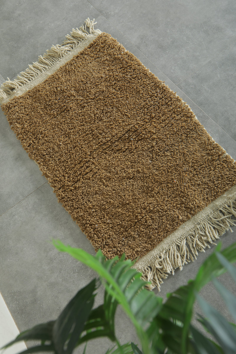 Small handmade Moroccan brown wool rug - 2.1 ft x 3.4 ft