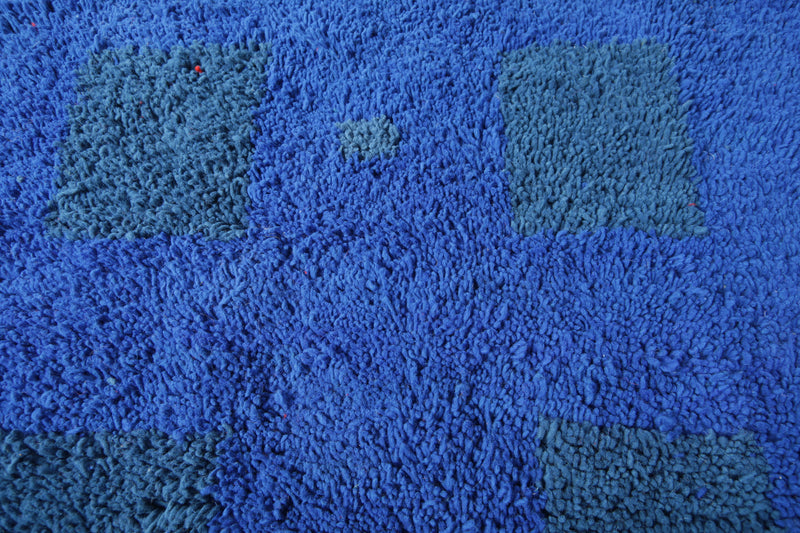 Blue & red handmade beni ourain rug - Custom size - custom moroccan rugs