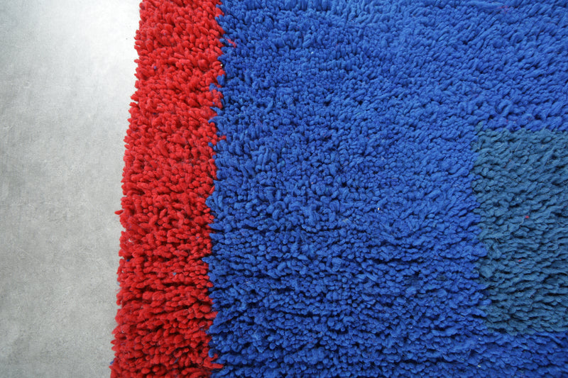Blue & red handmade beni ourain rug - Custom size - custom moroccan rugs