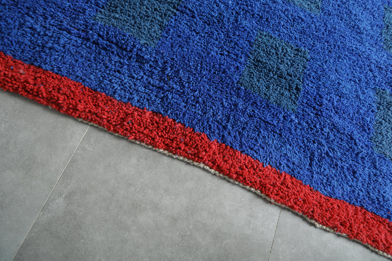 Blue & red handmade beni ourain rug - Custom size - custom moroccan rugs