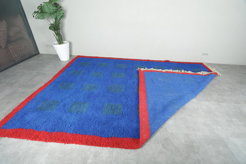 Blue & red handmade beni ourain rug - Custom size - custom moroccan rugs