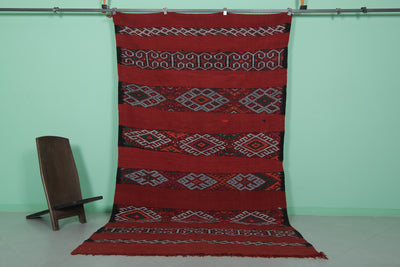 Vintage Kilim Berber Rug 5.6ft x 10.3ft - Authentic Handwoven Moroccan Design - Flat woven rugs