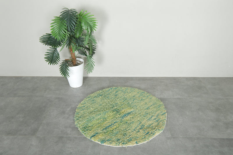 Round Moroccan rug in green & yellow & blue - 3 ft