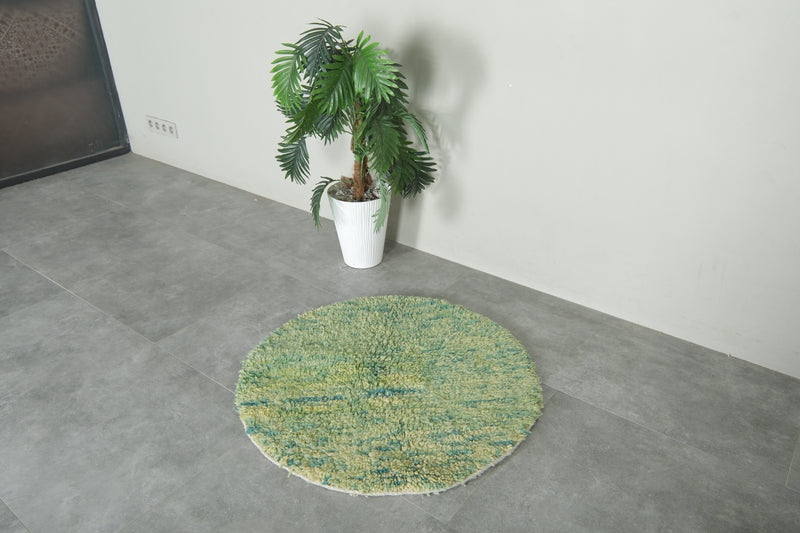 Round Moroccan rug in green & yellow & blue - 3 ft