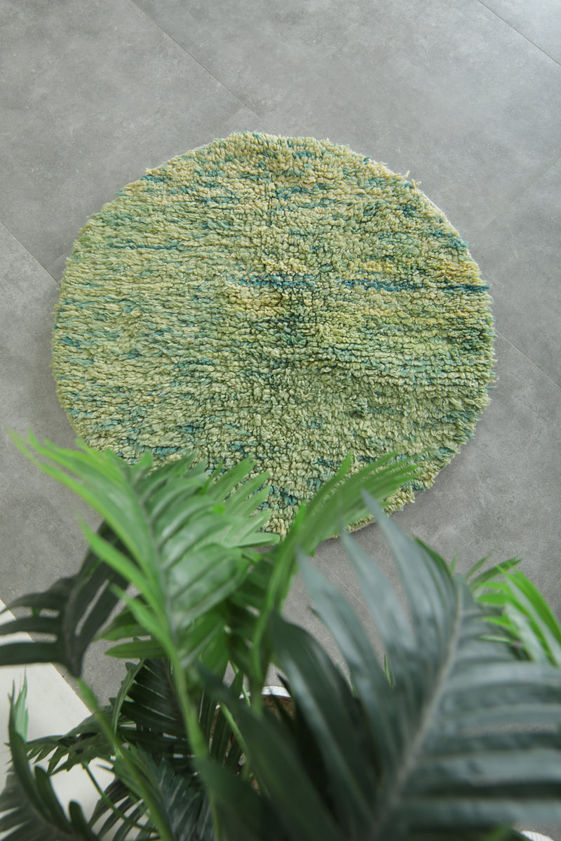 Round Moroccan rug in green & yellow & blue - 3 ft