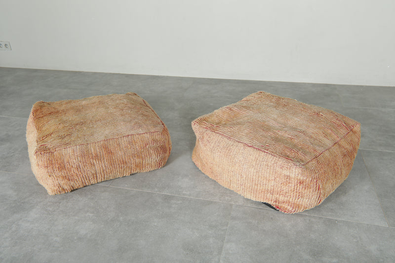 Beige wool ottoman poufs - Handwoven floor cushions