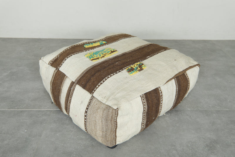 Moroccan kilim poufs - Brown & beige wool floor cushions