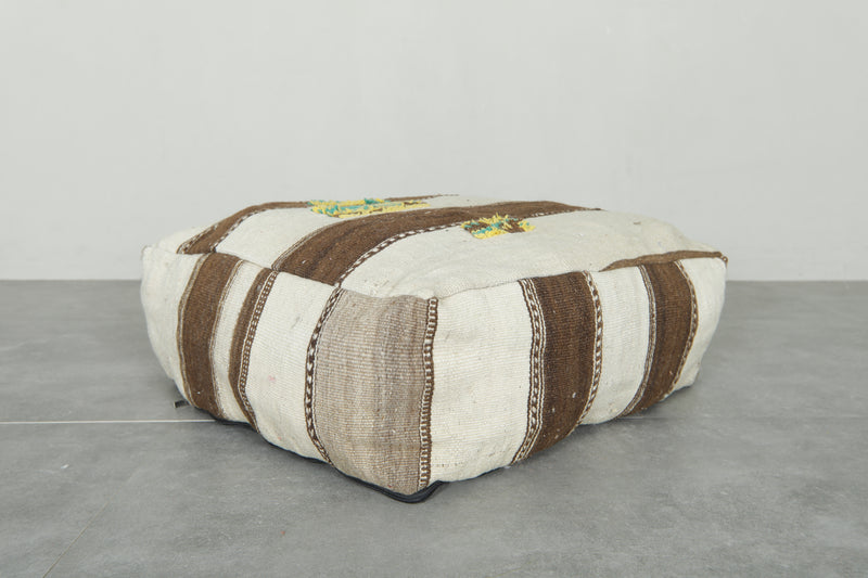 Moroccan kilim poufs - Brown & beige wool floor cushions