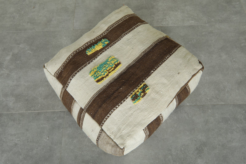 Moroccan kilim poufs - Brown & beige wool floor cushions