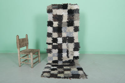 Moroccan Berber Rug – 2.1 x 5.9 Feet – Checkered Handwoven Design - Boucherouite Rugs