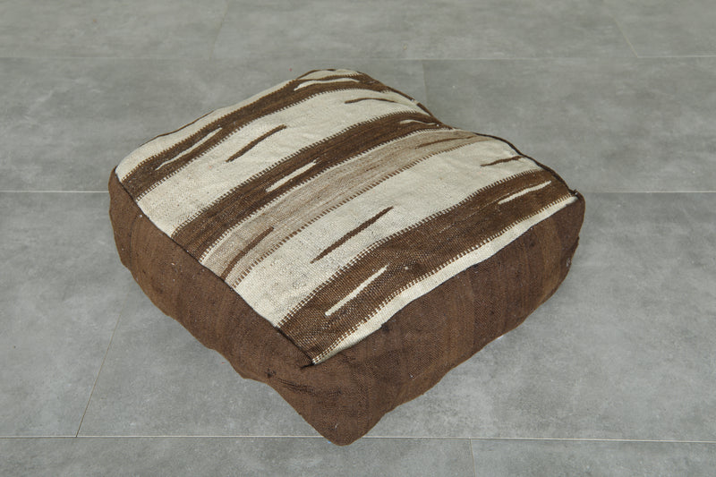 Moroccan kilim poufs - Brown & beige wool floor cushions