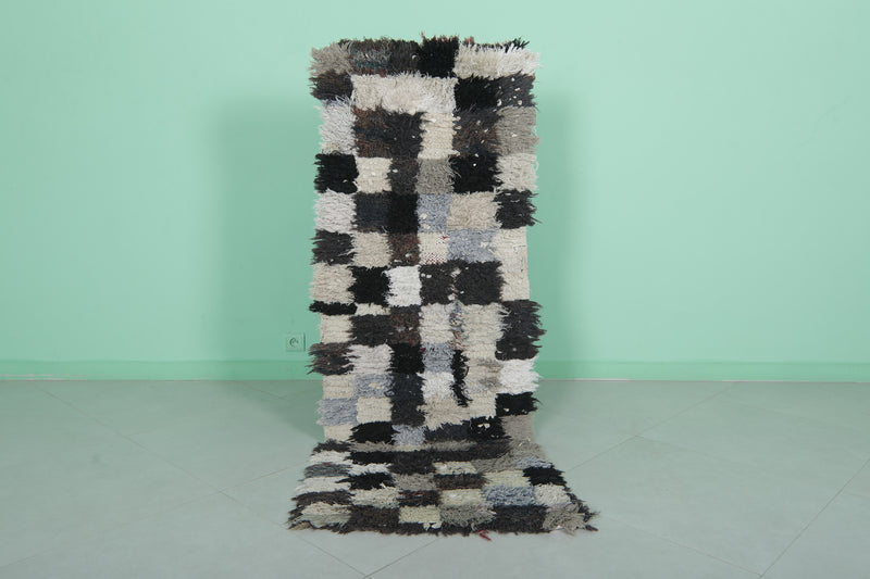 Moroccan Berber Rug – 2.1 x 5.9 Feet – Checkered Handwoven Design - Boucherouite Rugs