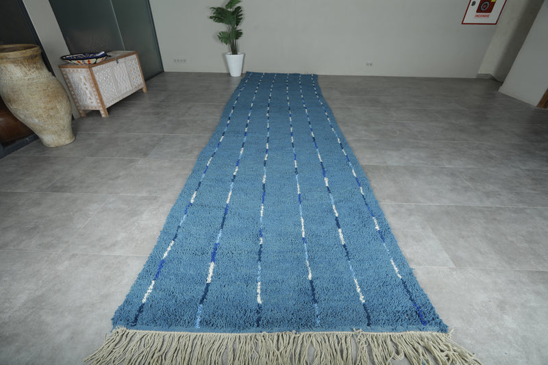 Blue Moroccan rug with blue and white striped - Custom size