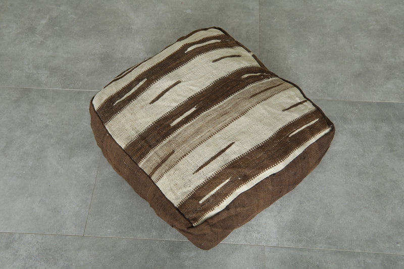 Moroccan kilim poufs - Brown & beige wool floor cushions