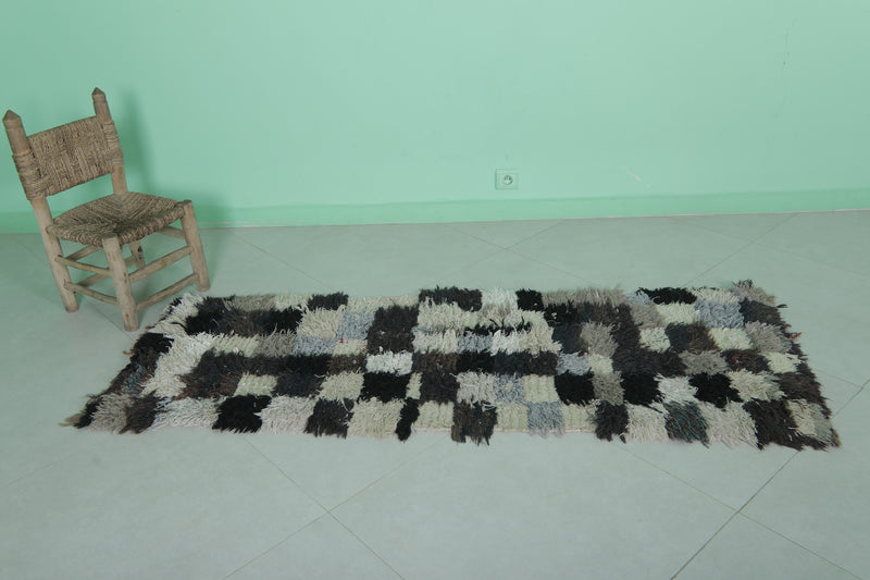 Moroccan Berber Rug – 2.1 x 5.9 Feet – Checkered Handwoven Design - Boucherouite Rugs