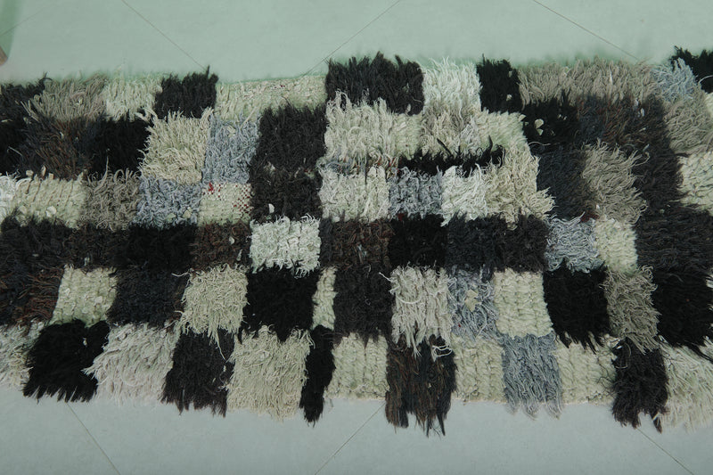 Moroccan Berber Rug – 2.1 x 5.9 Feet – Checkered Handwoven Design - Boucherouite Rugs