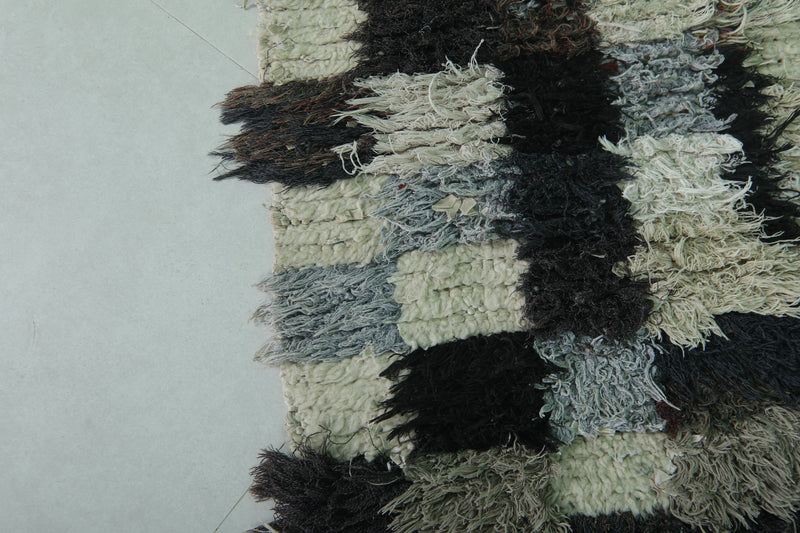 Moroccan Berber Rug – 2.1 x 5.9 Feet – Checkered Handwoven Design - Boucherouite Rugs