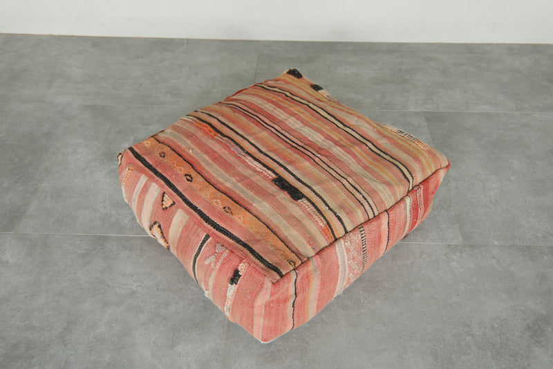 Geometric Moroccan kilim pouf - Handwoven wool floor