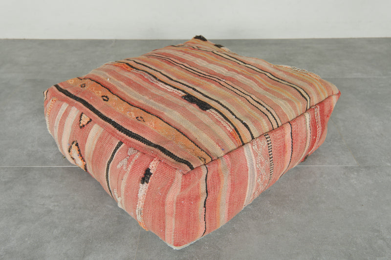 Geometric Moroccan kilim pouf - Handwoven wool floor