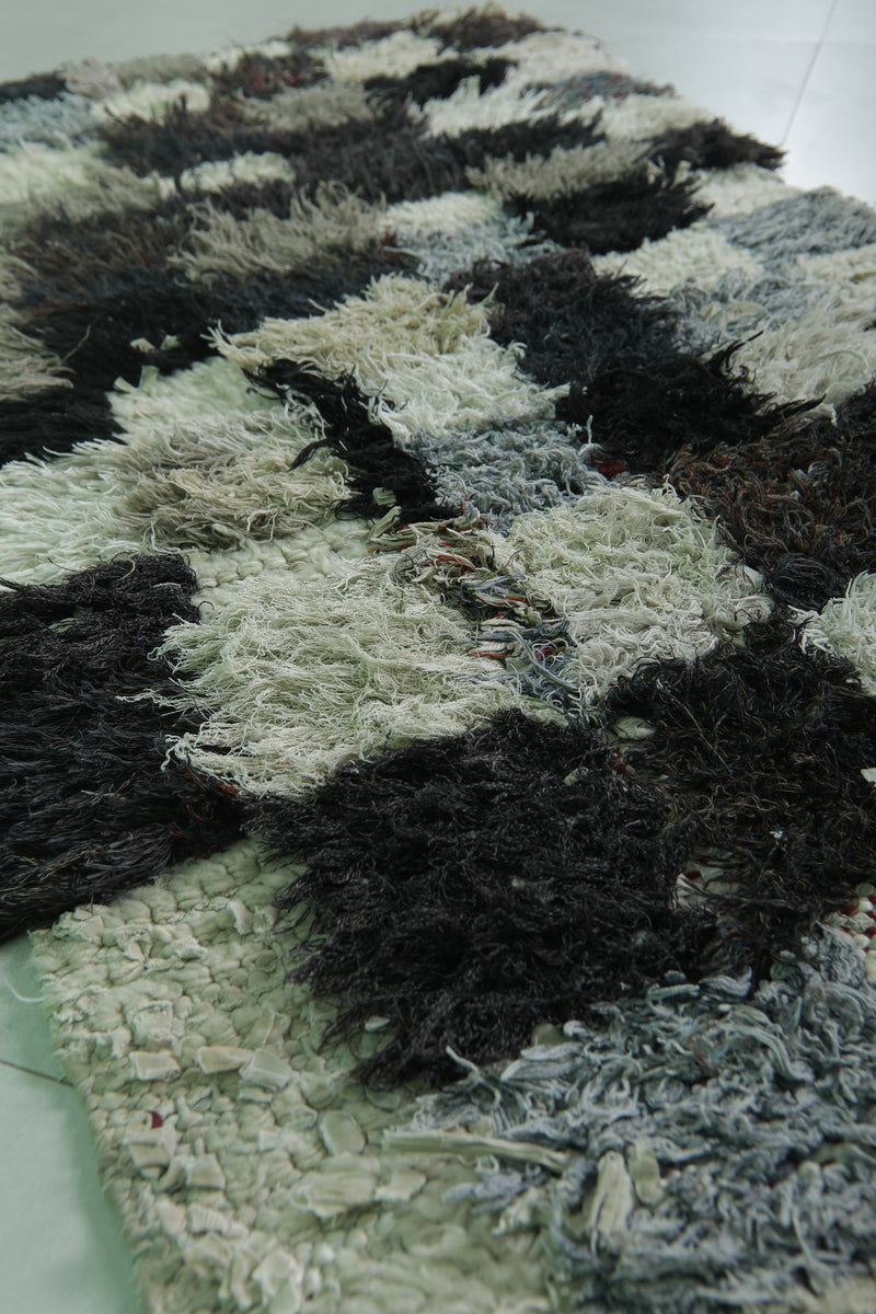 Moroccan Berber Rug – 2.1 x 5.9 Feet – Checkered Handwoven Design - Boucherouite Rugs