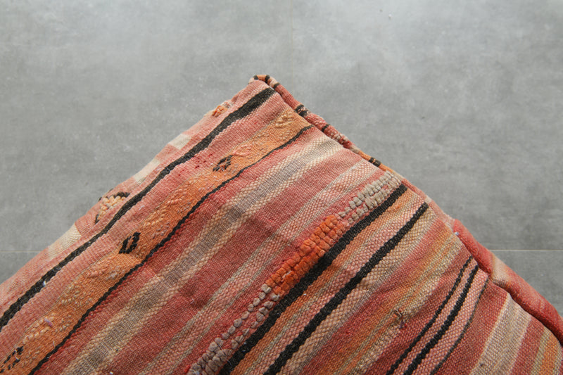 Geometric Moroccan kilim pouf - Handwoven wool floor