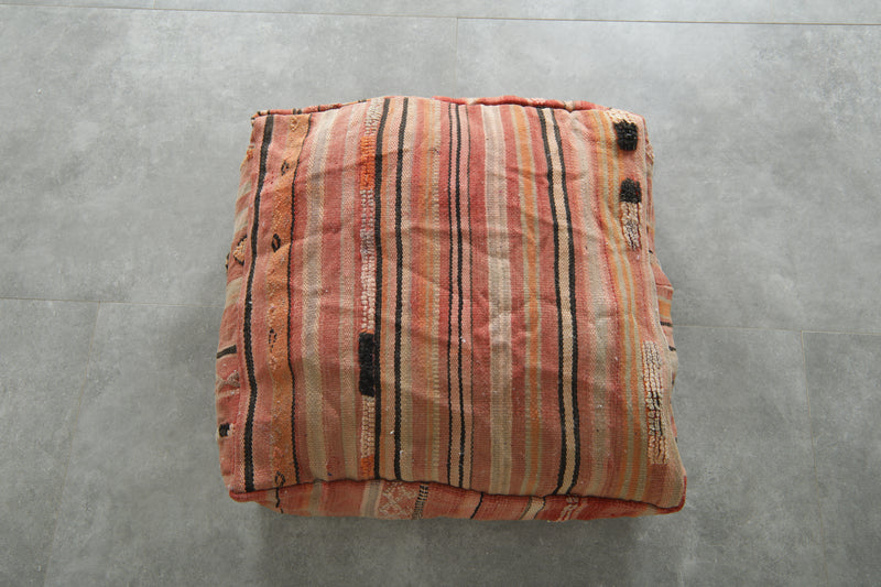 Geometric Moroccan kilim pouf - Handwoven wool floor