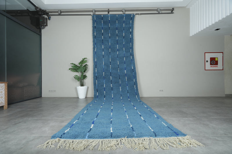 Blue Moroccan rug with blue and white striped - Custom size