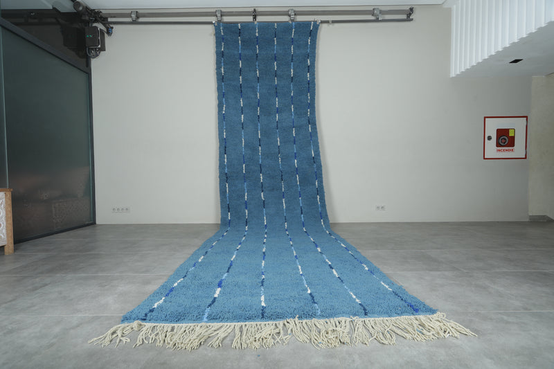 Blue Moroccan rug with blue and white striped - Custom size