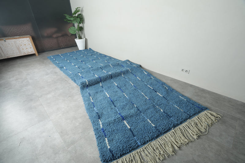 Blue Moroccan rug with blue and white striped - Custom size