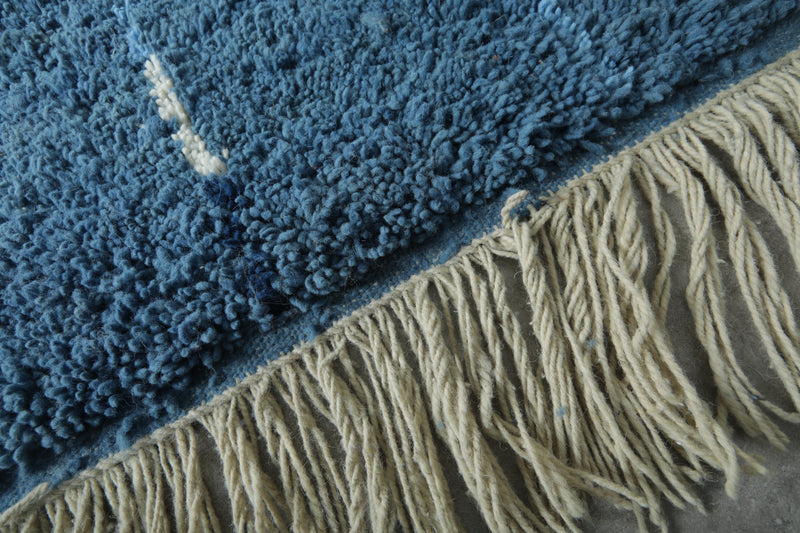 Blue Moroccan rug with blue and white striped - Custom size