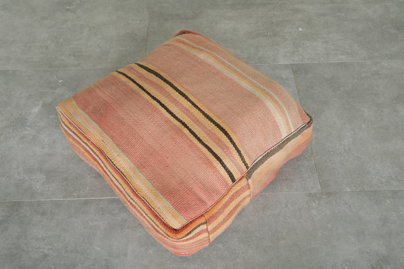 Striped kilim pouf - Handwoven Moroccan pouf
