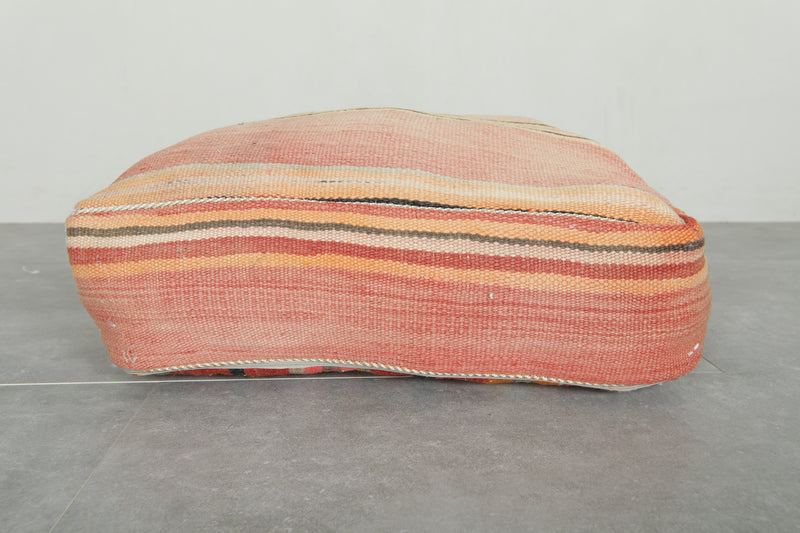 Striped kilim pouf - Handwoven Moroccan pouf