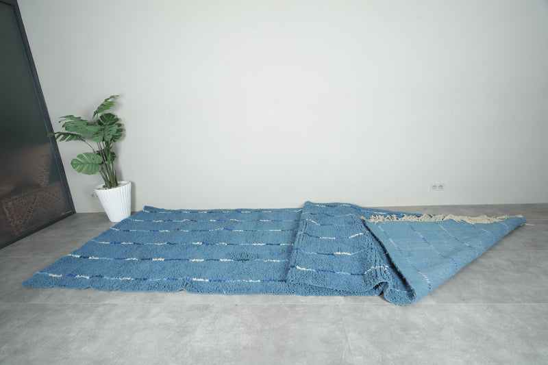 Blue Moroccan rug with blue and white striped - Custom size