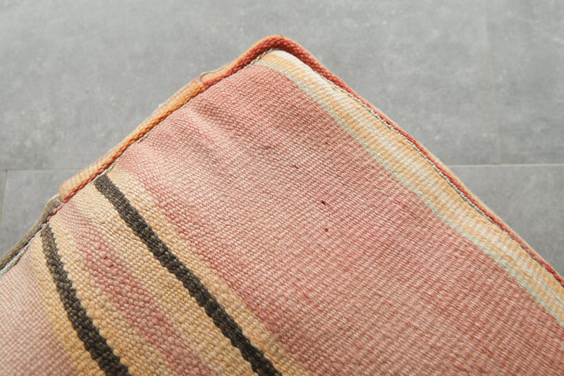 Striped kilim pouf - Handwoven Moroccan pouf
