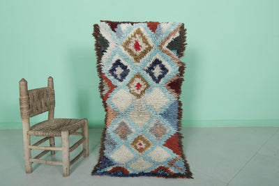Moroccan Berber Rug – 1.8 x 4 Feet – Diamond Multicolored Handwoven Art - Boucherouite Rugs