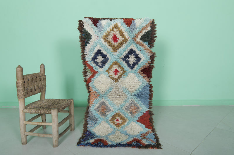 Moroccan Berber Rug – 1.8 x 4 Feet – Diamond Multicolored Handwoven Art - Boucherouite Rugs