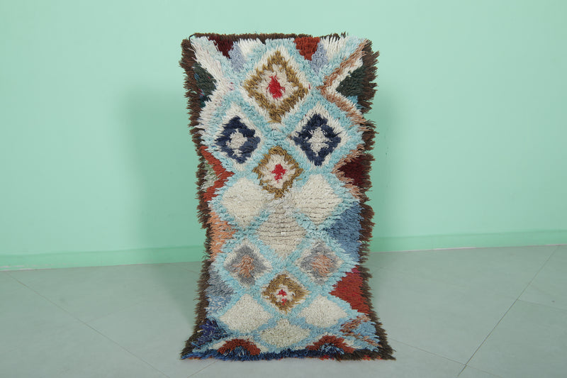 Moroccan Berber Rug – 1.8 x 4 Feet – Diamond Multicolored Handwoven Art - Boucherouite Rugs