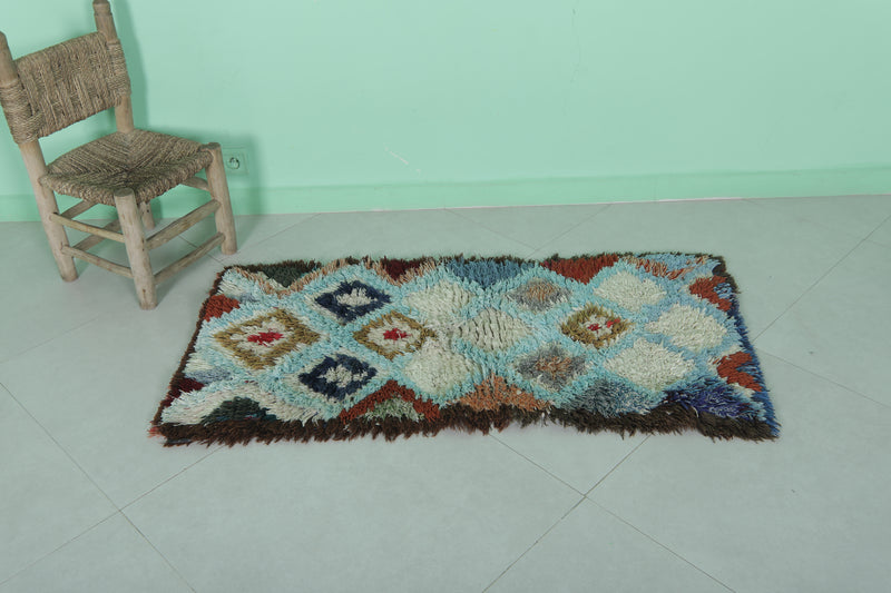 Moroccan Berber Rug – 1.8 x 4 Feet – Diamond Multicolored Handwoven Art - Boucherouite Rugs